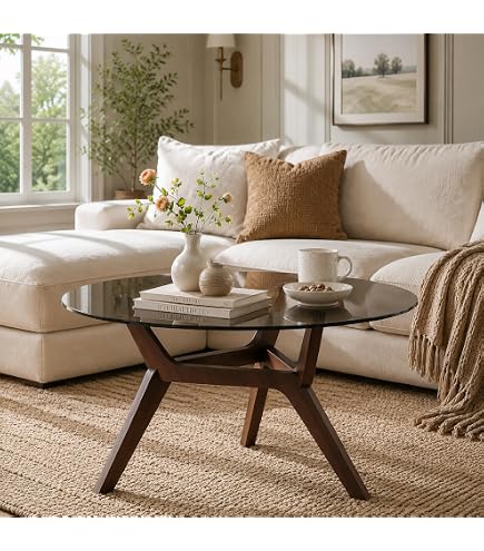 Amazon.com: Zelurelle Round Glass Coffee Table, 29.5'' Modern Wood